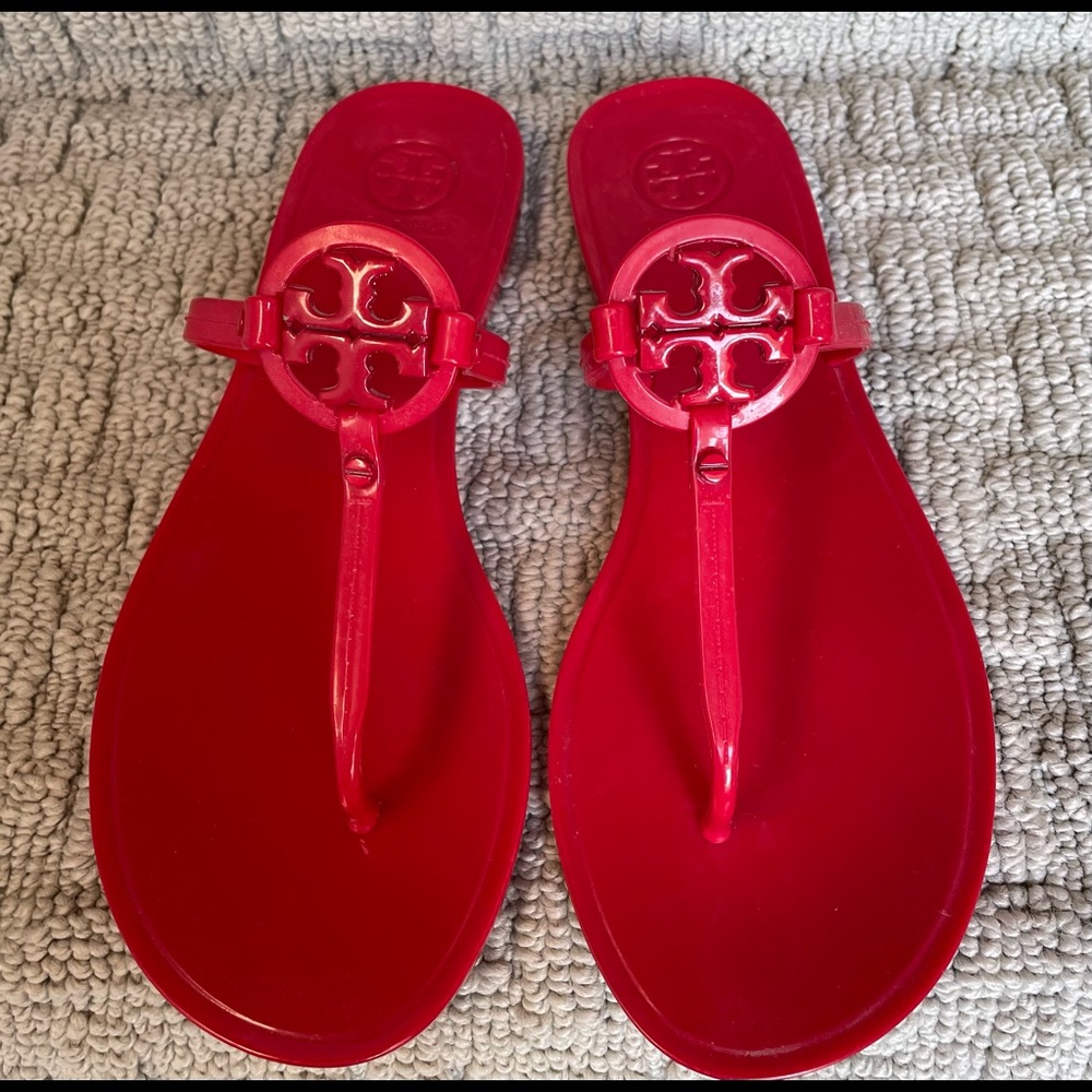 Tory Burch Jelly Thong Sandals Dark Pink Size 8